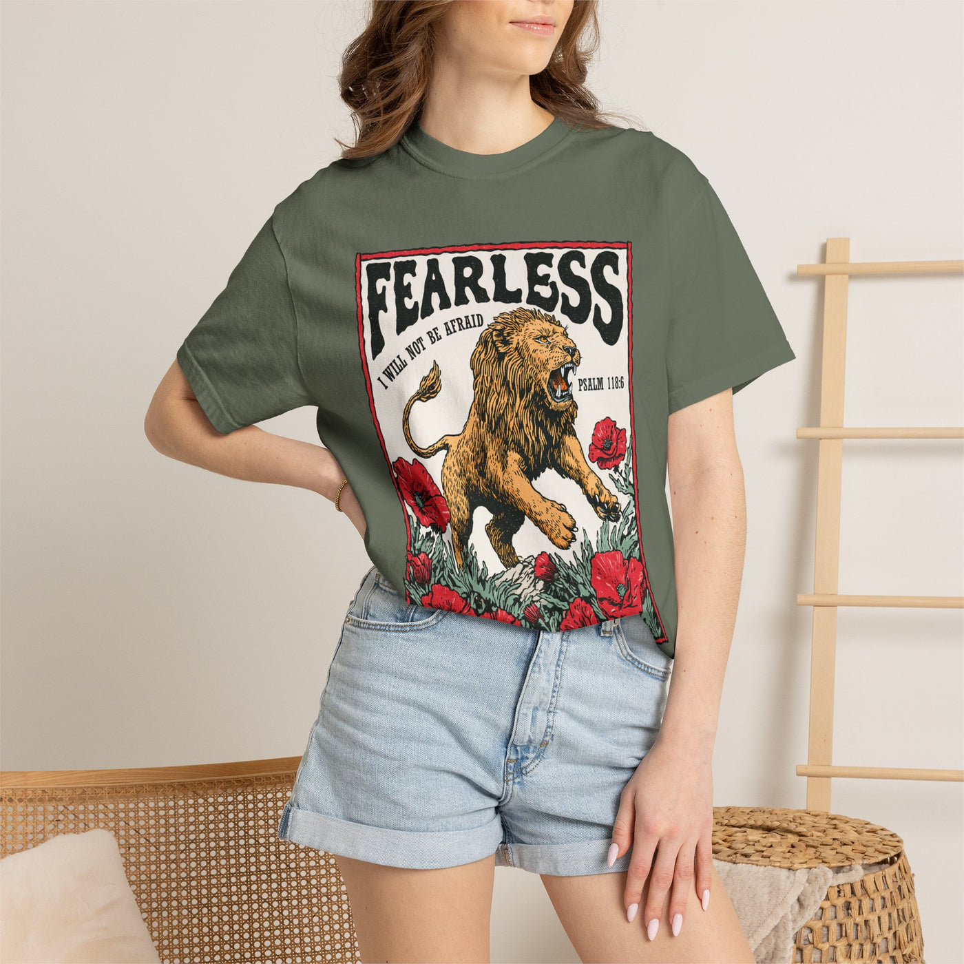 Fearless Lion Christian Graphic T Shirt, Psalm 118 6 Faith Tee, Vintage Religious Shirt, Inspirational Christian Streetwear Top