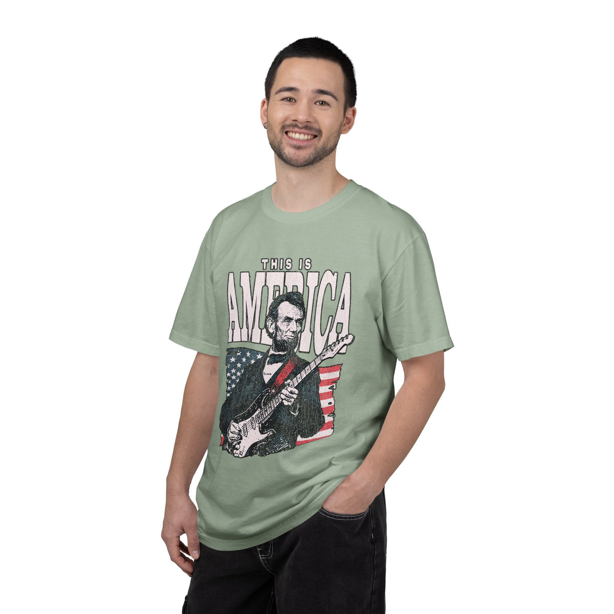 Abraham Lincoln Guitar Shirt, Funny This Is America Graphic, Gift for History Teachers and Music Lovers, Fourth of July Party Outfit