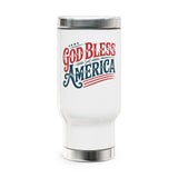 God Bless America Travel Mug, Patriotic Stainless Steel Coffee Cup, Vintage USA Drinkware, American Pride Gift, 4th of July
