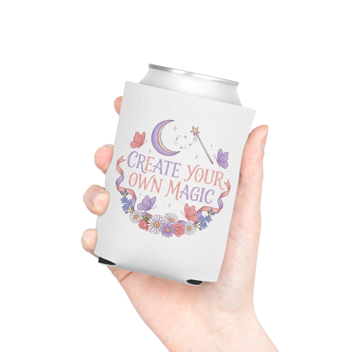Magical Can Cooler, Create Your Own Magic Drink Sleeve, Fantasy Gift for Her, Floral Moon Can Holder, Witchy Gift, Whimsical Party Favor