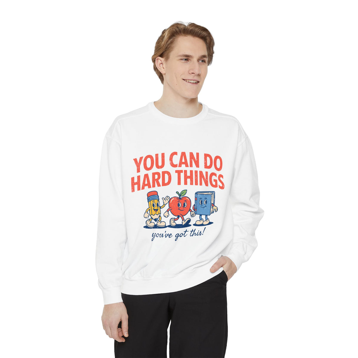 You Can Do Hard Things Teacher Sweatshirt, Motivational School Graphic Crewneck, Positive Classroom Gift for Educators