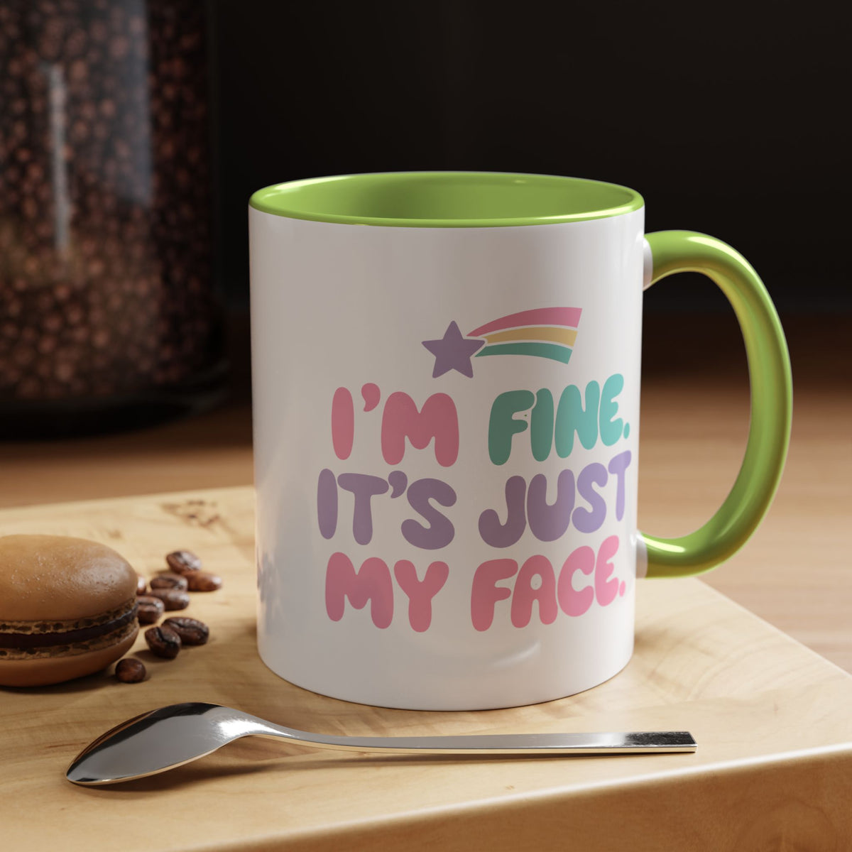 Funny Sarcastic Coffee Mug, I'm Fine It's Just My Face Pastel Quote, Sassy Birthday Gift for a Best Friend or Coworker's Office Coffee Break
