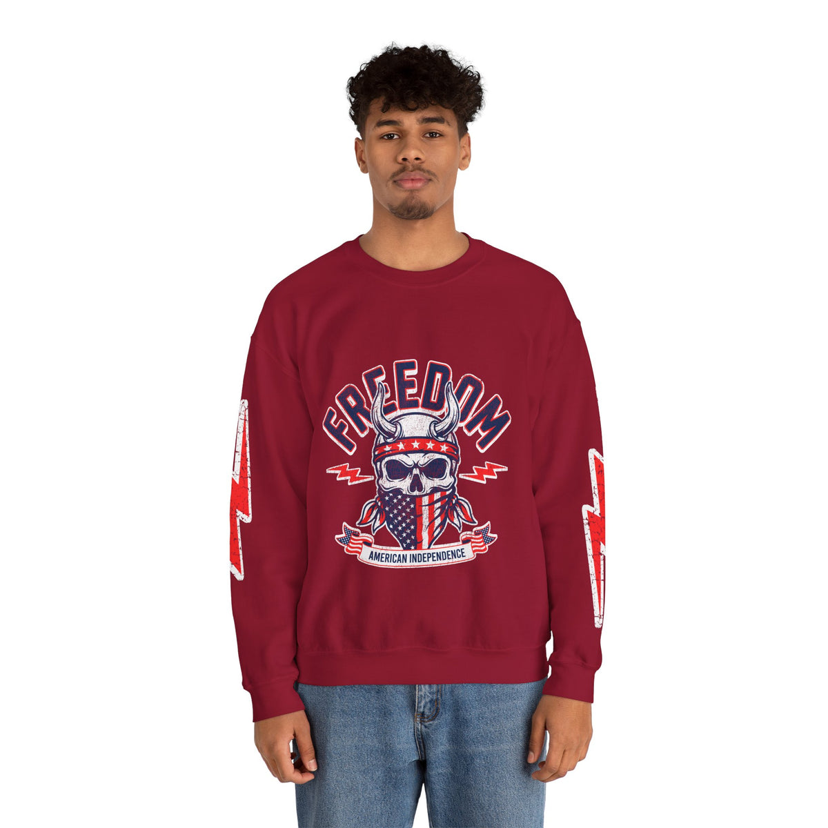 Freedom American Independence Sweatshirt, Patriotic Skull Crewneck, USA Flag Pullover, Fourth of July Outfit, Americana Gift for Him