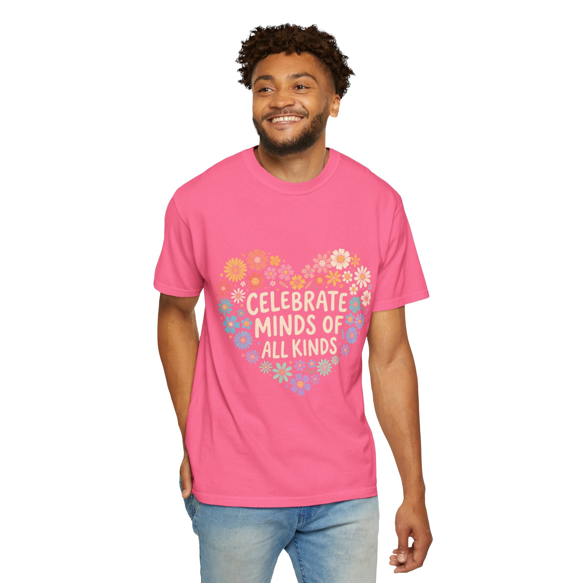 Comfort Colors Celebrate Minds of All Kinds Shirt, Autism Acceptance Flower Heart Tee, Neurodiversity Awareness Shirt, Teacher Gift