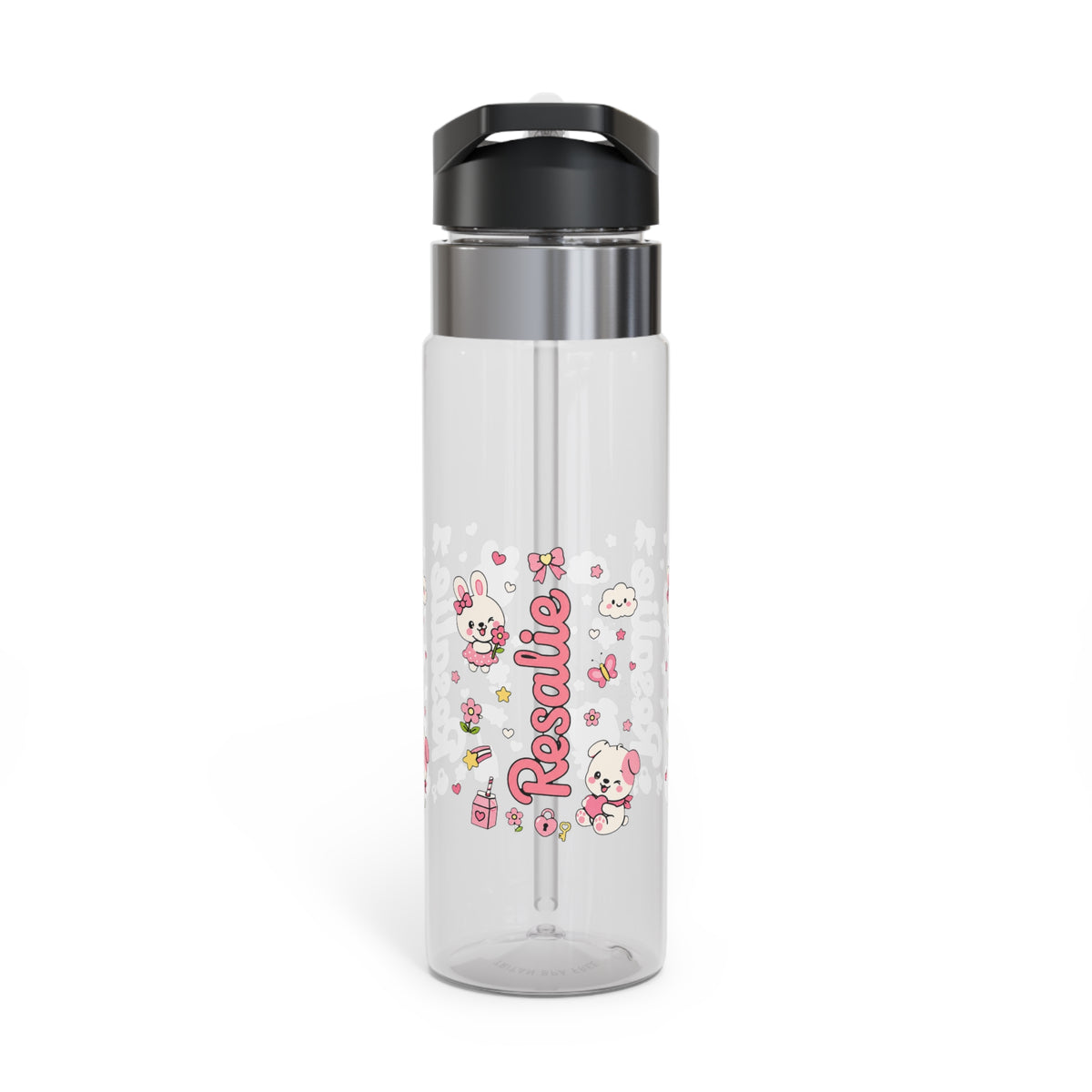 Personalized Bunny Kids Water Bottle, Cute Rabbit Girl Gift, Floral Animal Bottle, Baby Birthday Gift, Toddler School Bottle