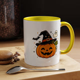 Cute Pumpkin Halloween Mug, Smiling Jack O Lantern Black Accent Coffee Cup, Cute Friendly Ghost Gift for Kids, Teachers or Fall Lovers