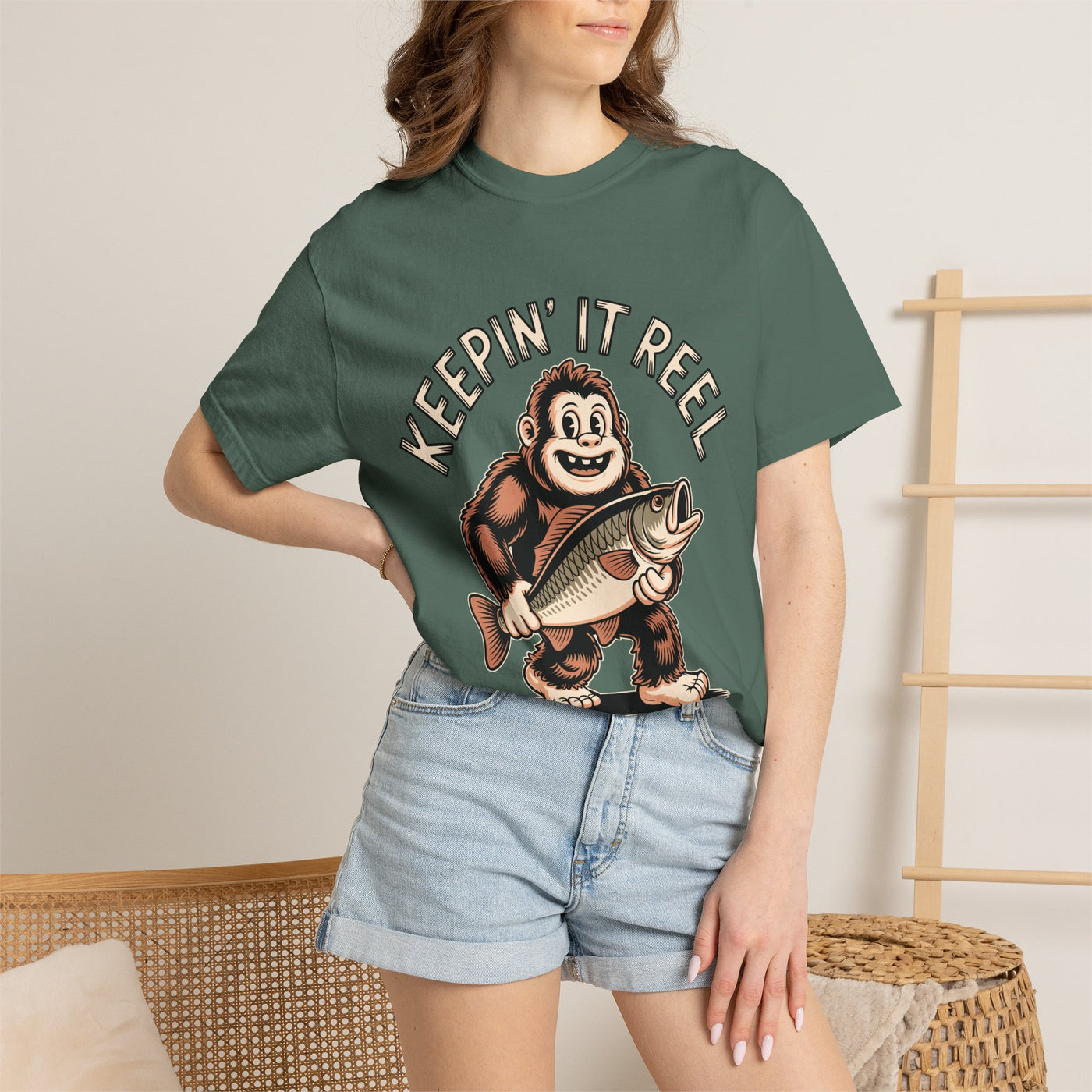 Funny Sasquatch Fishing Comfort Colors Shirt, Keepin It Reel Bigfoot Angler Tee, Fisherman Gift Shirt, Lake Life Outdoor Graphic Tee