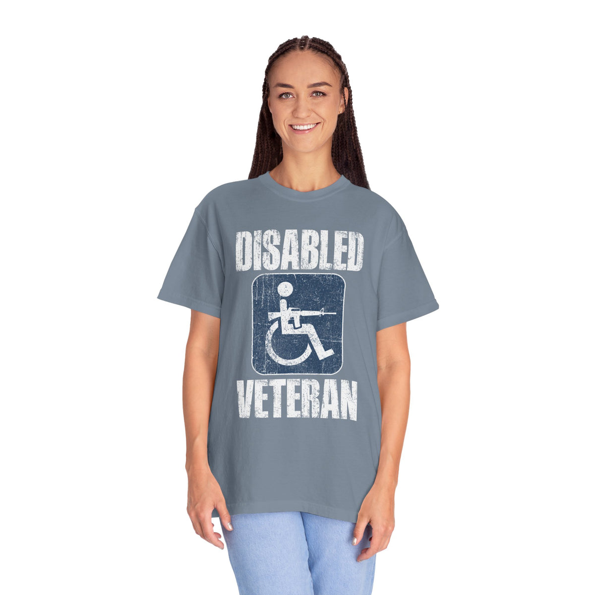 Disabled Veteran Shirt, Distressed Wheelchair and Rifle Graphic, Military Service Pride, Veterans Day Gift and Everyday Casual Wear