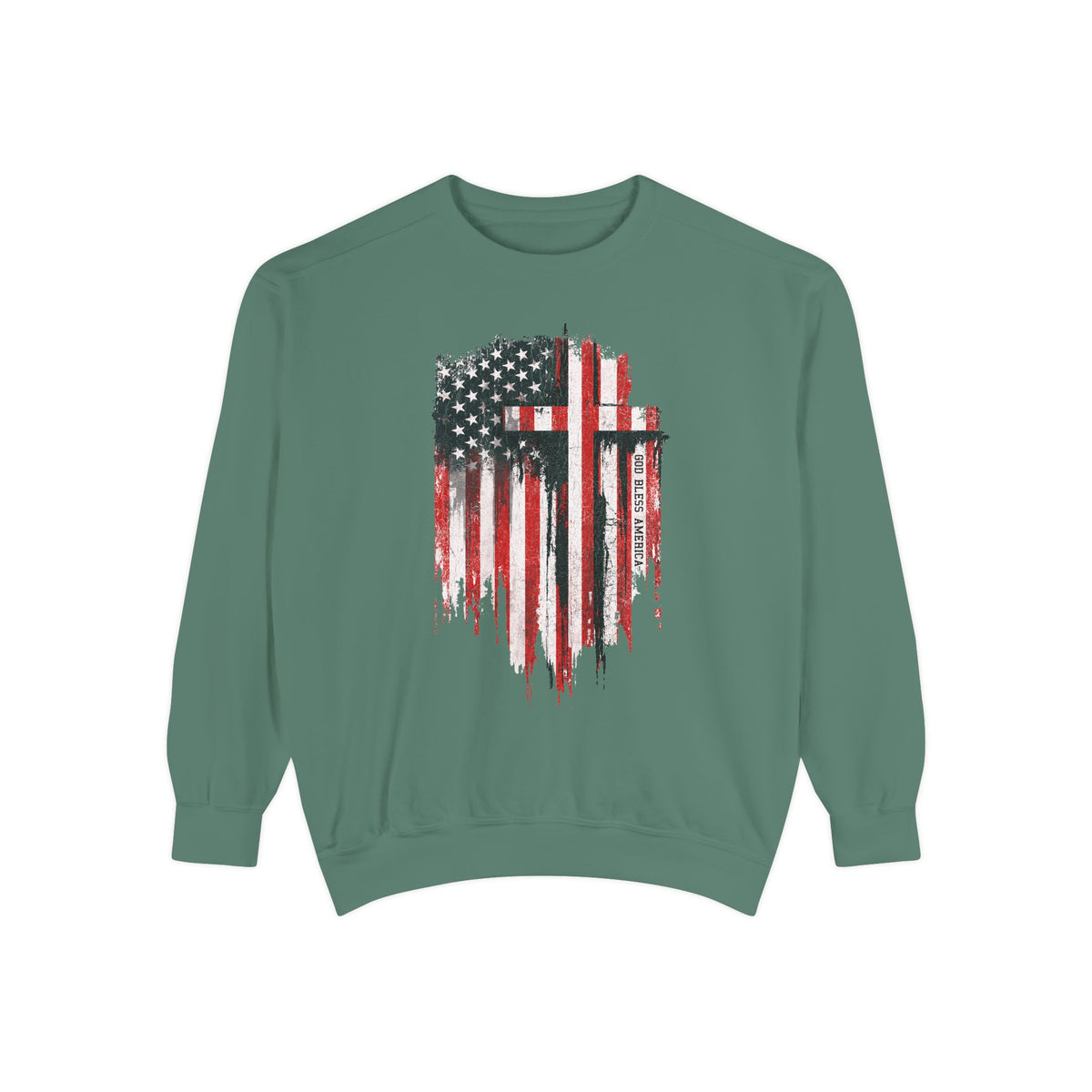 God Bless America Sweatshirt, Distressed American Flag and Cross Graphic, Patriotic Christian Gift for Church Events and Everyday Faith