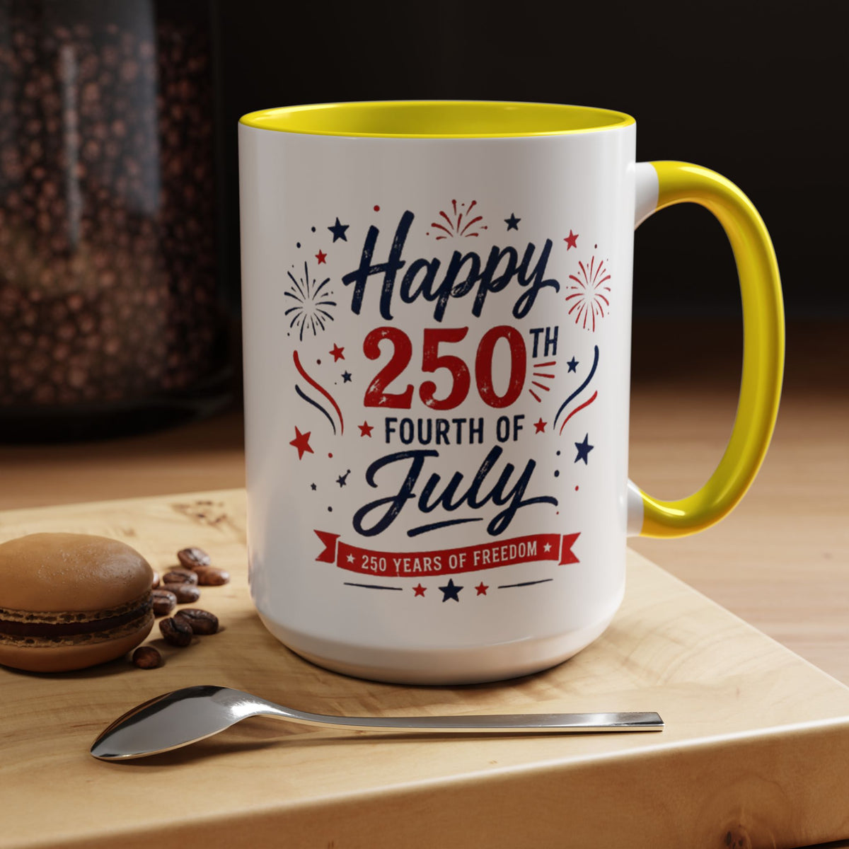 Happy 250th Fourth of July Coffee Mug, Semiquincentennial Gift for History Lovers, 1776 to 2026 Patriotic Ceramic Tea Cup