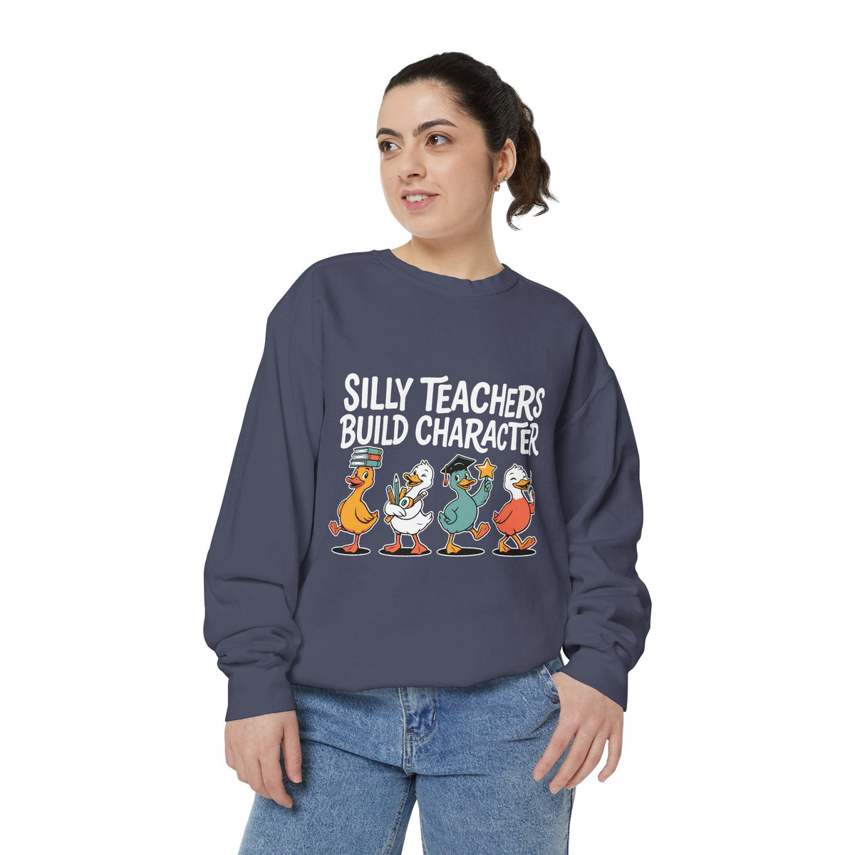 Funny Teacher Comfort Colors Sweatshirt, Silly Teachers Build Character Graphic Sweatshirt, Teacher Appreciation Gift for Educators