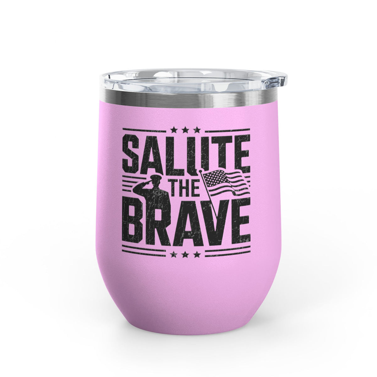 Patriotic Military Wine Tumbler, Salute the Brave Drinkware, Veteran Gift, Soldier Appreciation Gift, American Flag Wine Cup