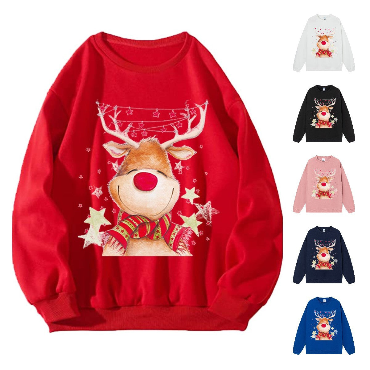 Christmas fawn reindeer hooded round neck Christmas hoodie