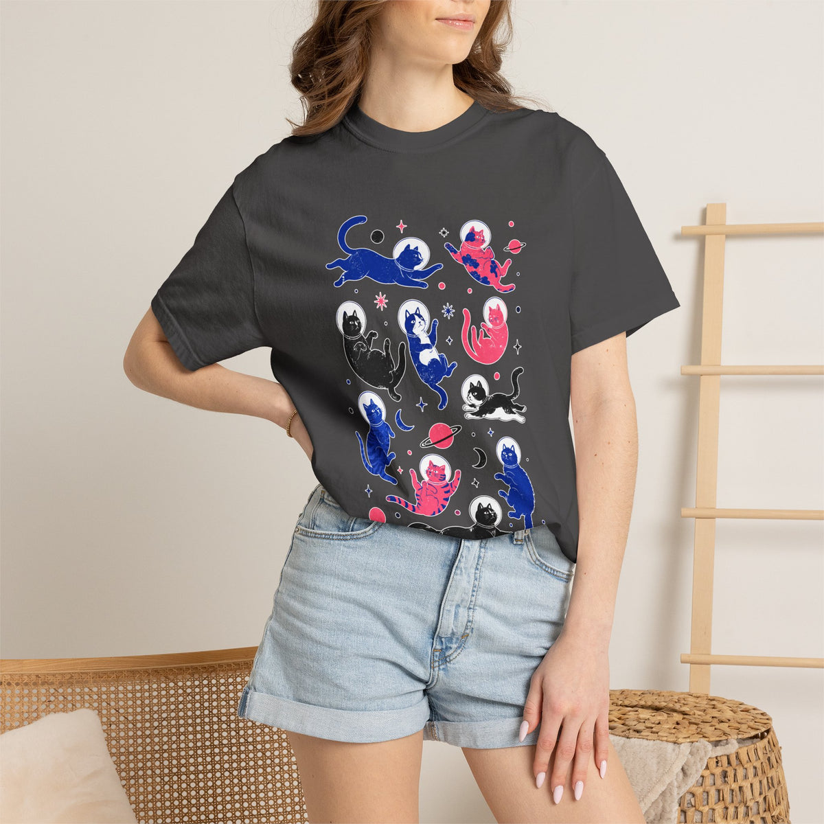 Space Cat Shirt Comfort Colors Tee, Astronaut Cat Graphic T Shirt, Galaxy Cat Lover Gift, Cute Cosmic Kitty Shirt for Women