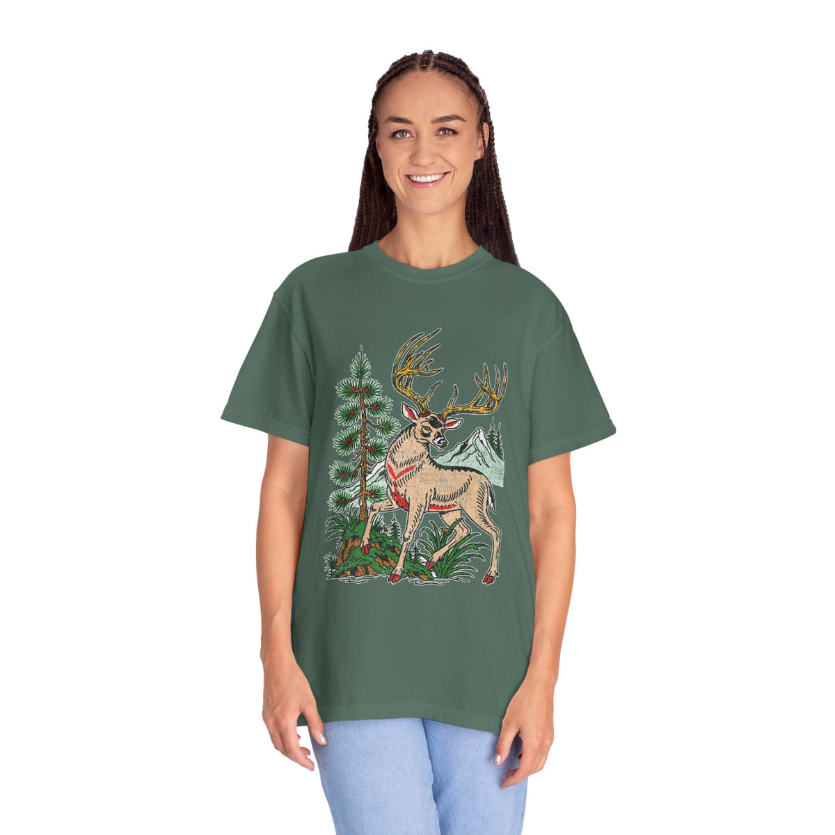 Woodland Deer Shirt, Rustic Stag and Mountain Graphic, Gift for Wildlife Lovers and Hikers, Forest Inspired Cabin Weekend Clothing