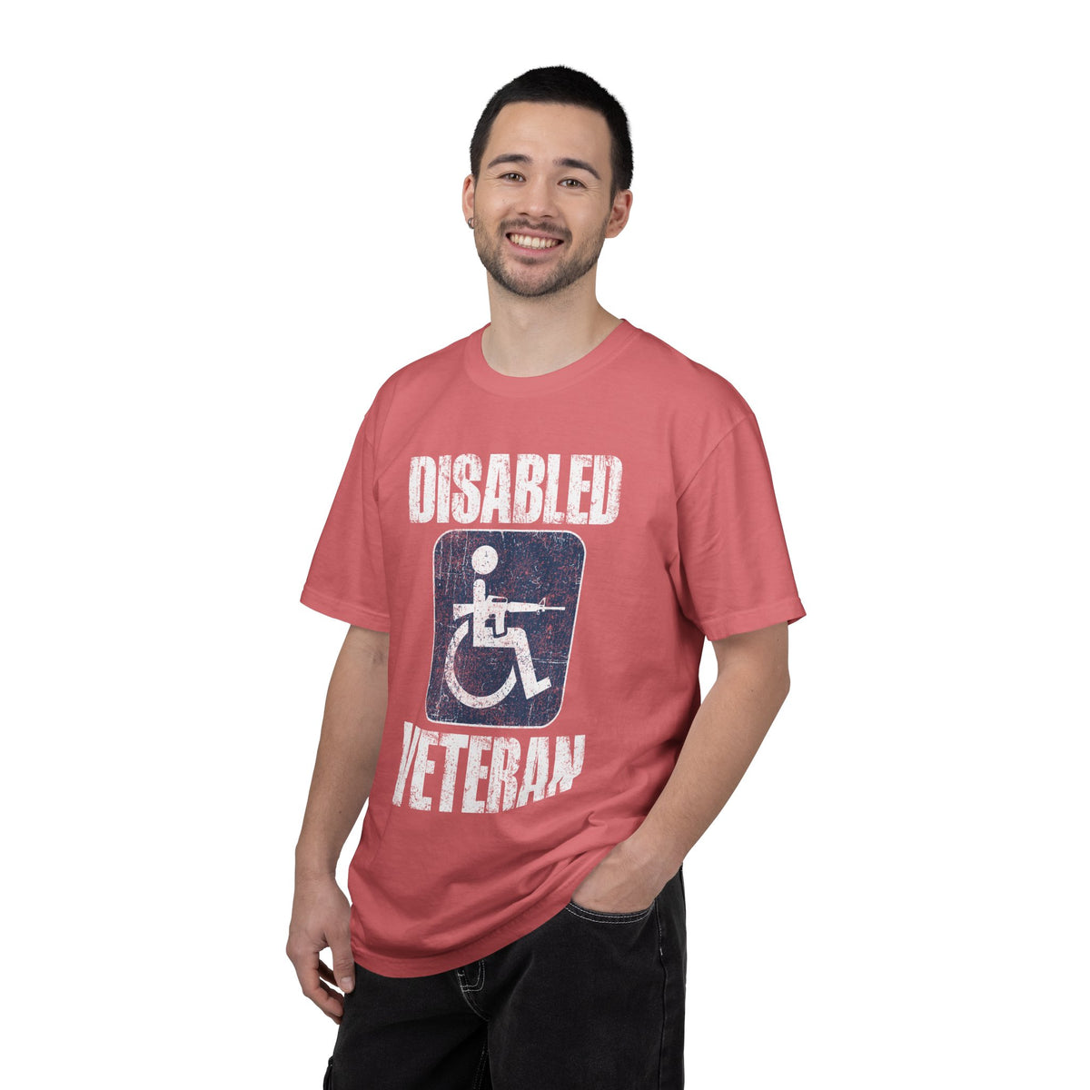 Disabled Veteran Shirt, Distressed Wheelchair and Rifle Graphic, Military Service Pride, Veterans Day Gift and Everyday Casual Wear