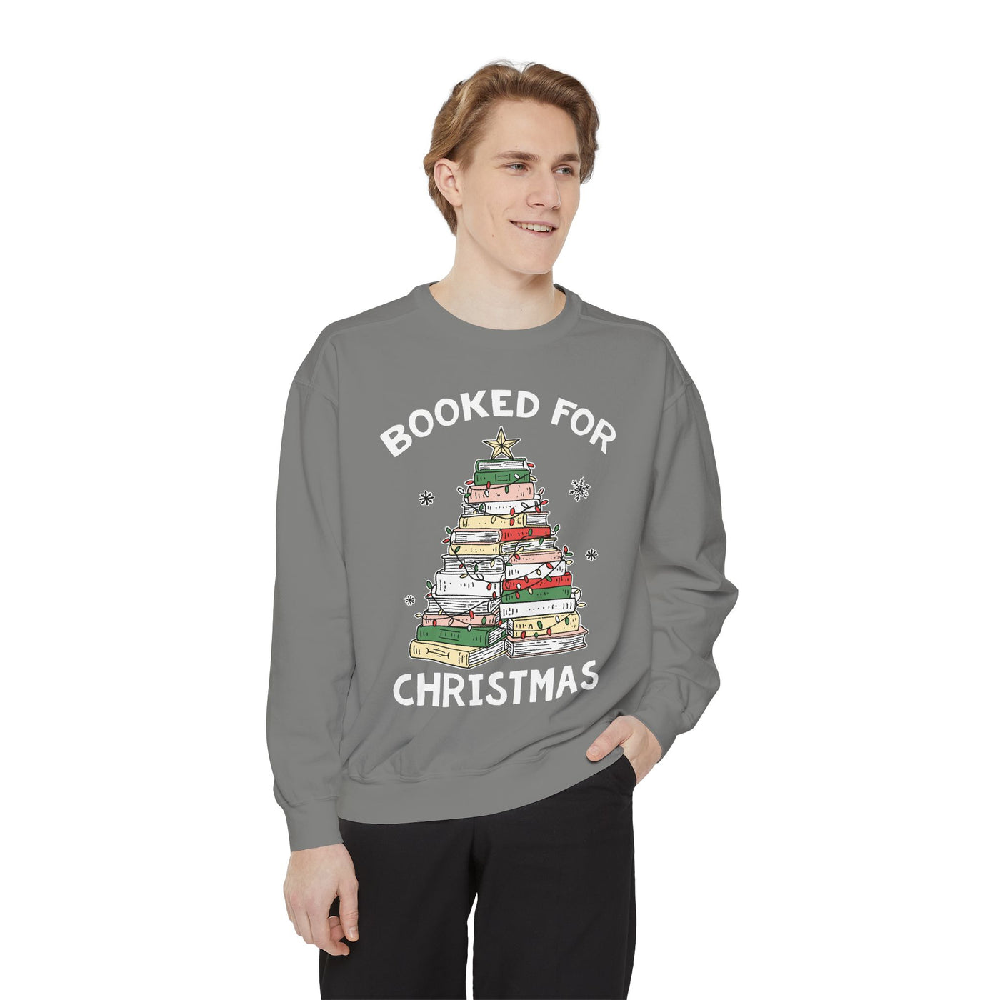 Booked for Christmas Sweatshirt, Book Lover Holiday Crewneck, Christmas Tree Books Pullover, Cozy Reading Gift for Librarian or Bookworm