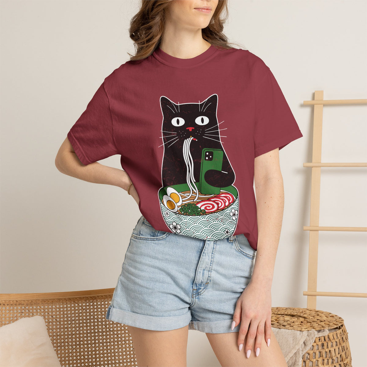 Black Cat Ramen Shirt Comfort Colors Tee, Funny Cat Lover Graphic Shirt, Introvert Cat Eating Noodles Tee, Japanese Foodie Gift