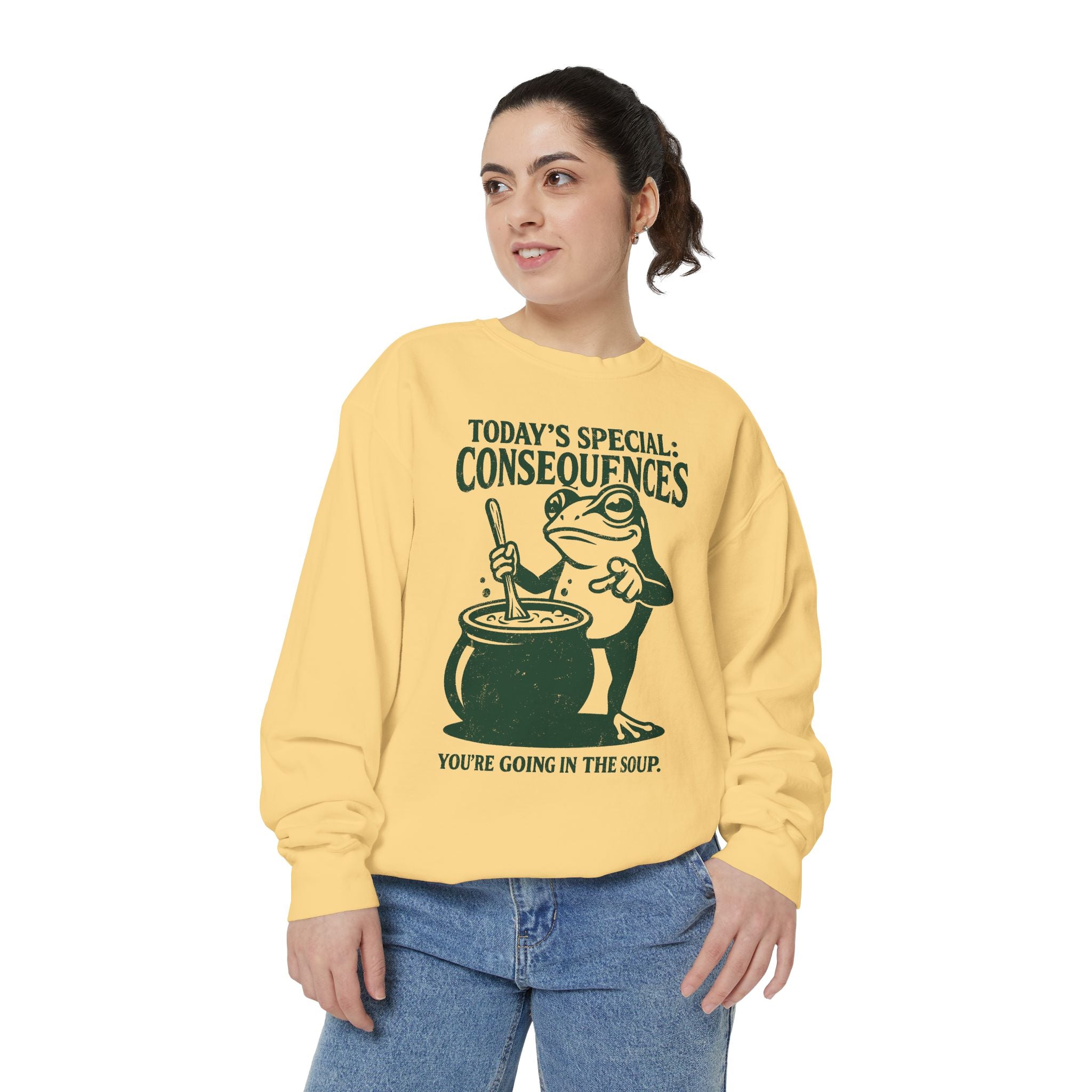 Funny Frog Comfort Colors Sweatshirt, Today's Special Consequences Graphic Crewneck, Sarcastic Meme Sweatshirt Gift
