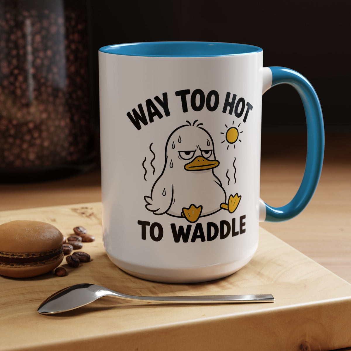 Way Too Hot to Waddle Coffee Mug, Funny Duck Lover Gift for Coworkers, Cute Summer Heat Sarcastic Ceramic Tea Cup with Orange Handle