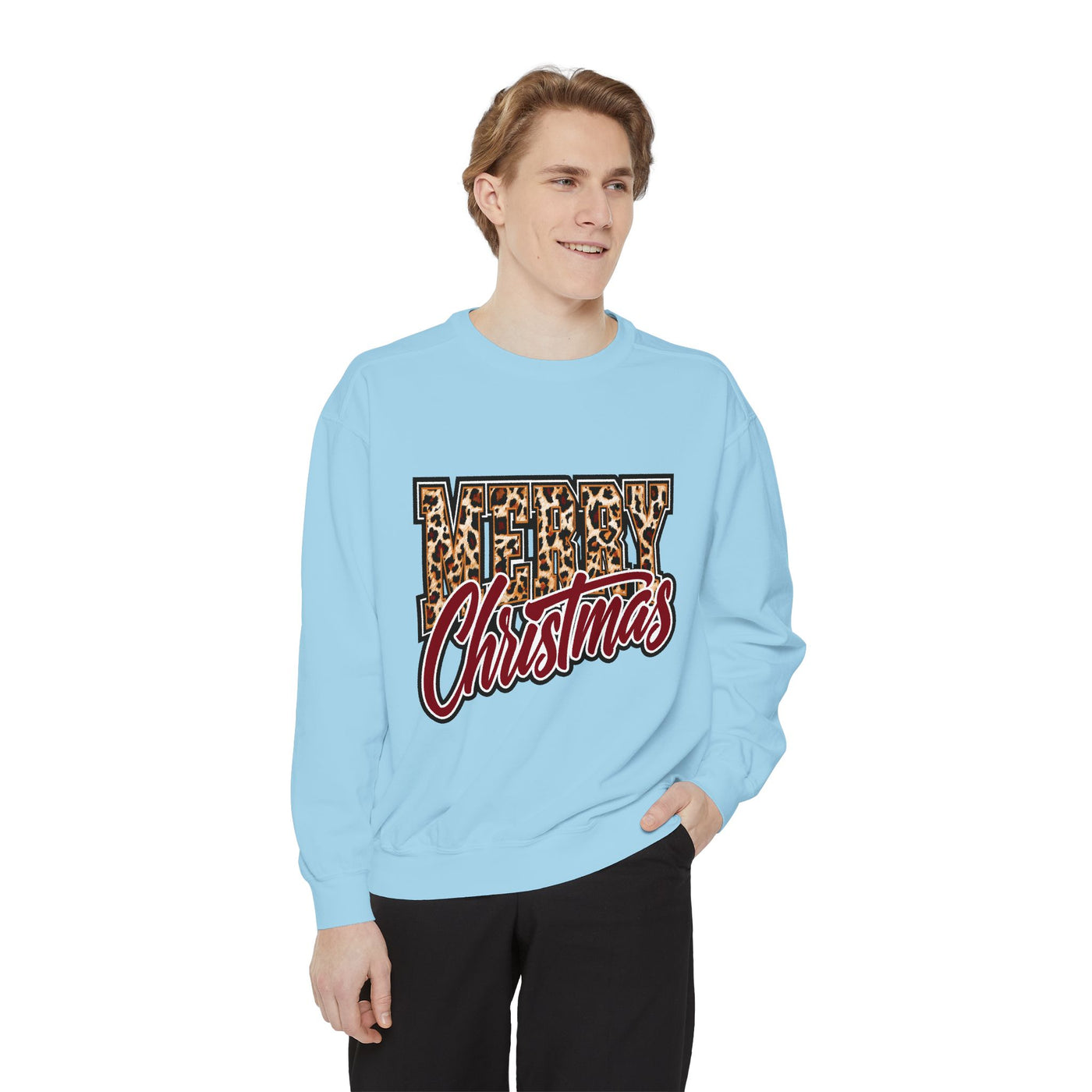 Merry Christmas Leopard Print Sweatshirt, Trendy Holiday Crewneck, Cheetah Lettering Pullover, Festive Gift for Women, Mom or Teacher