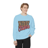 Merry Christmas Leopard Print Sweatshirt, Trendy Holiday Crewneck, Cheetah Lettering Pullover, Festive Gift for Women, Mom or Teacher