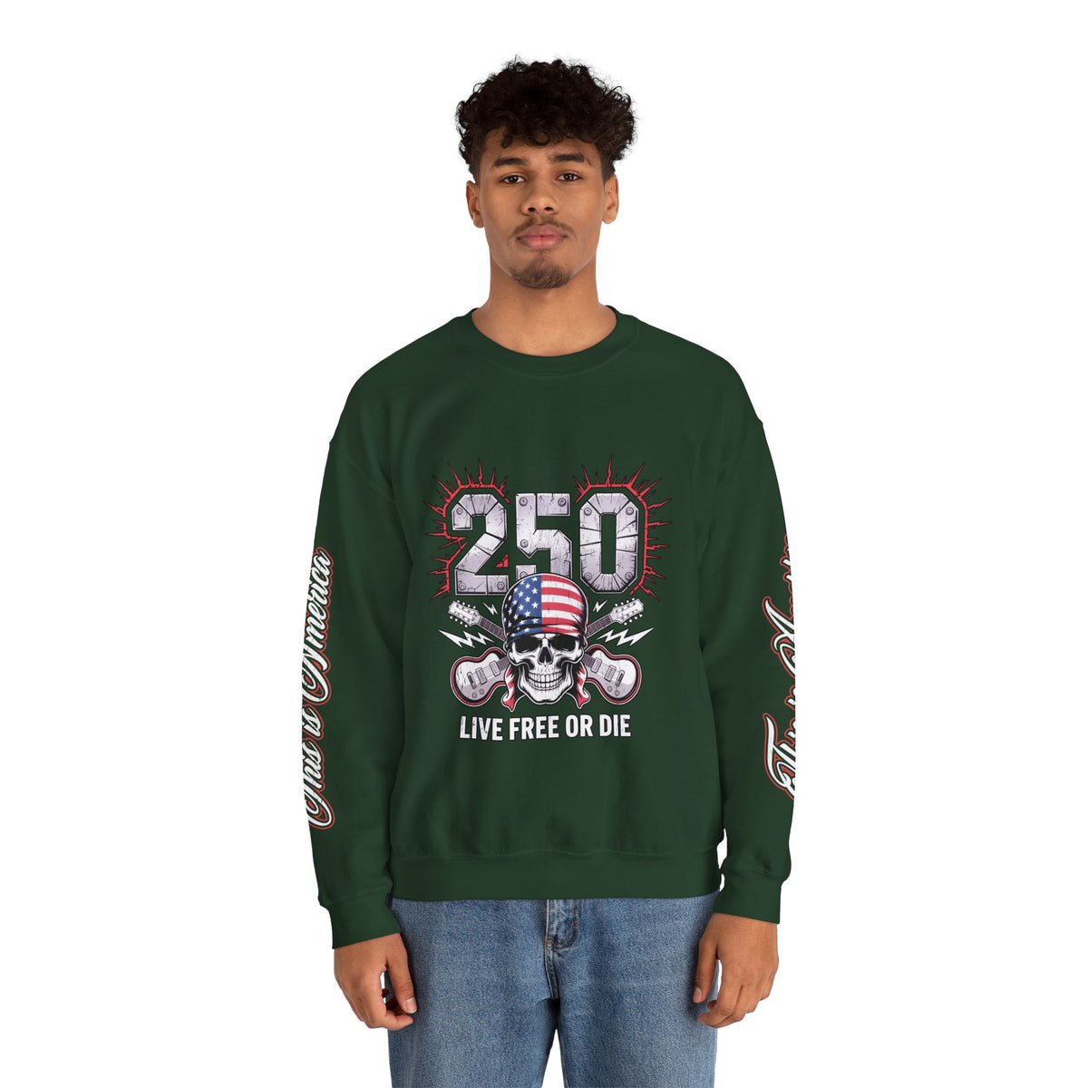 250 Live Free or Die Sweatshirt, Patriotic Skull Crewneck, American Flag Pullover, USA 250th Anniversary Gift, Fourth of July Top