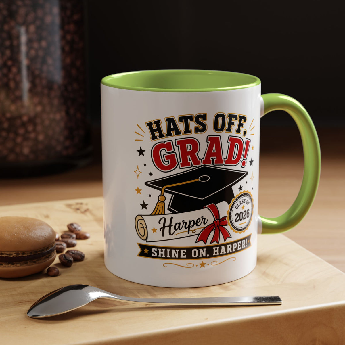 Personalized Graduation Mug, Hats Off Grad Class of 2026 Coffee Cup, Custom Name Gift for Daughter, Son, High School or College Senior