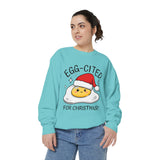 Egg-Cited for Christmas Sweatshirt, Funny Fried Egg Crewneck, Cute Food Pun Holiday Pullover, Christmas Breakfast Gift for Brunch Lover