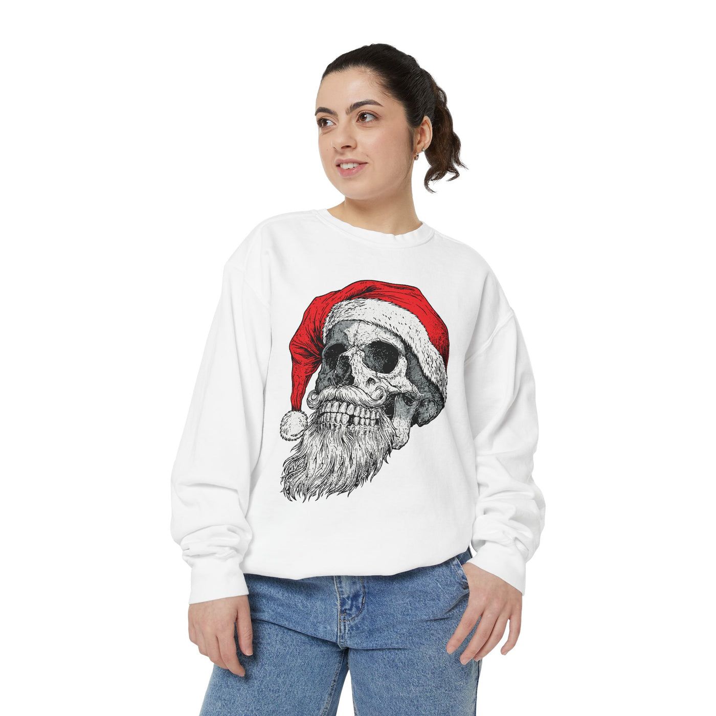 Skull Santa Sweatshirt, Gothic Christmas Crewneck, Creepy Holiday Skeleton Pullover, Alternative Xmas Gift for Metalhead or Horror Fan