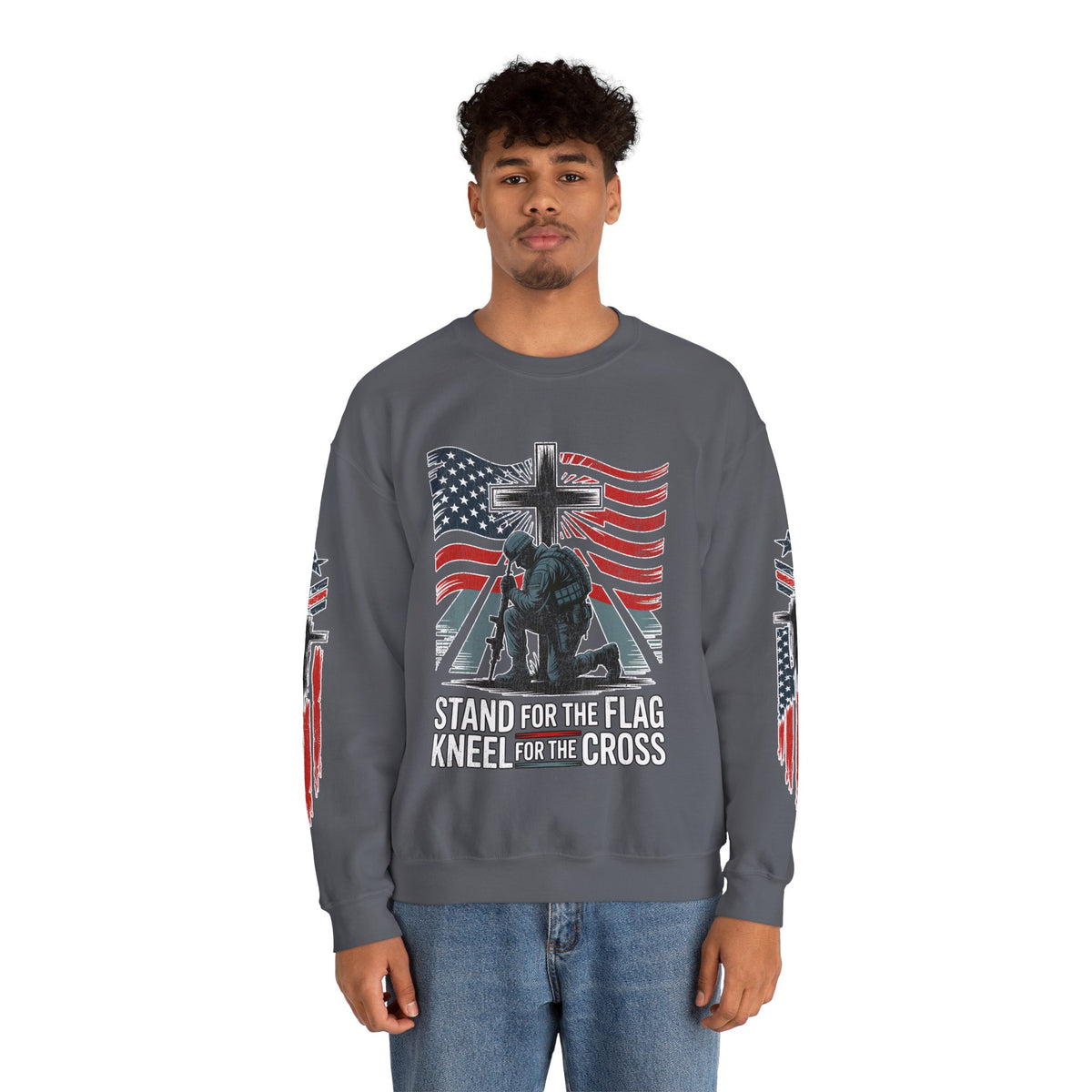 Stand for the Flag Kneel for the Cross Sweatshirt, Patriotic Christian Crewneck, American Flag Pullover, Faith Gift, Fourth of July Top