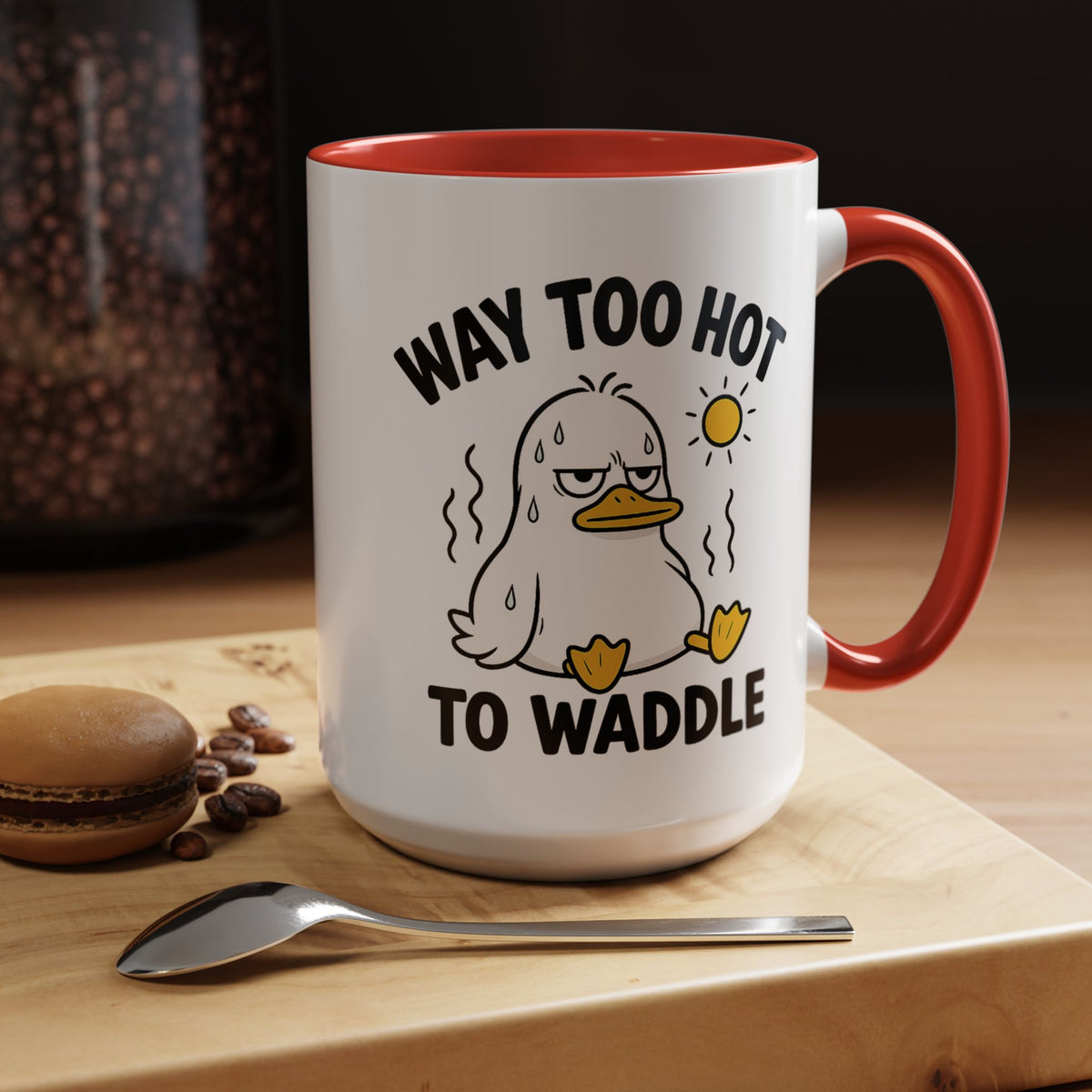 Way Too Hot to Waddle Coffee Mug, Funny Duck Lover Gift for Coworkers, Cute Summer Heat Sarcastic Ceramic Tea Cup with Orange Handle