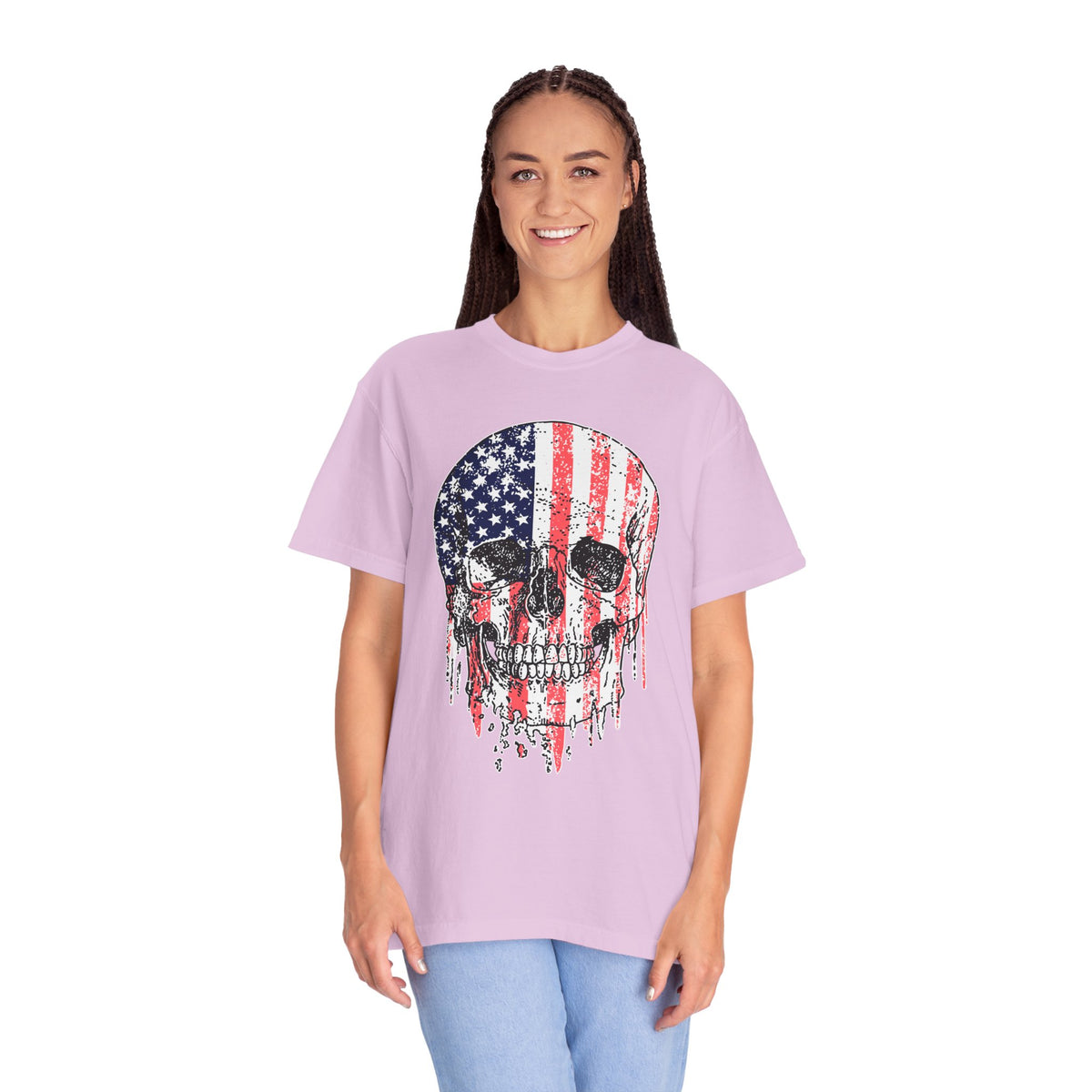 American Flag Skull Shirt, Distressed Patriotic Graphic for Biker Outfits, Fourth of July Style, Birthday Gift for Skull Art Lovers