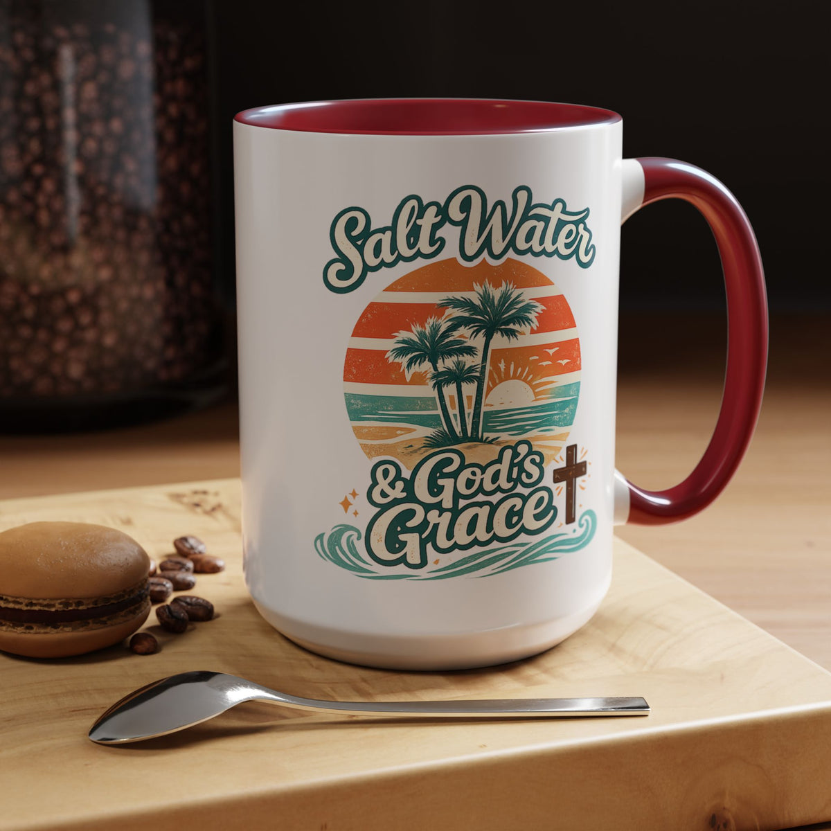 Christian Beach Lover Coffee Mug, Salt Water and God's Grace Mug, Coastal Faith Gift, Religious Ocean Lover Cup, Christian Gift