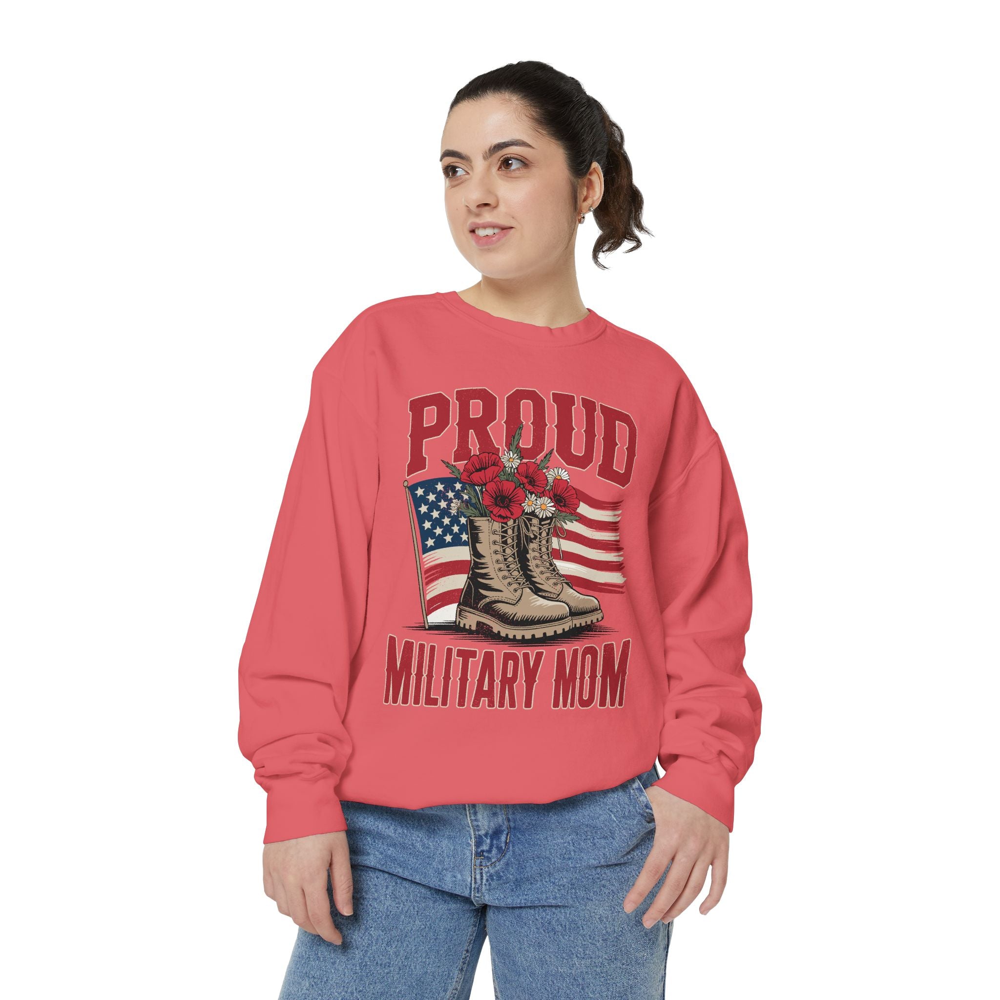Proud Military Mom Sweatshirt, Patriotic Army Mom Pullover, Gift for Military Mother, Deployment Homecoming Crewneck, Flag Floral Top