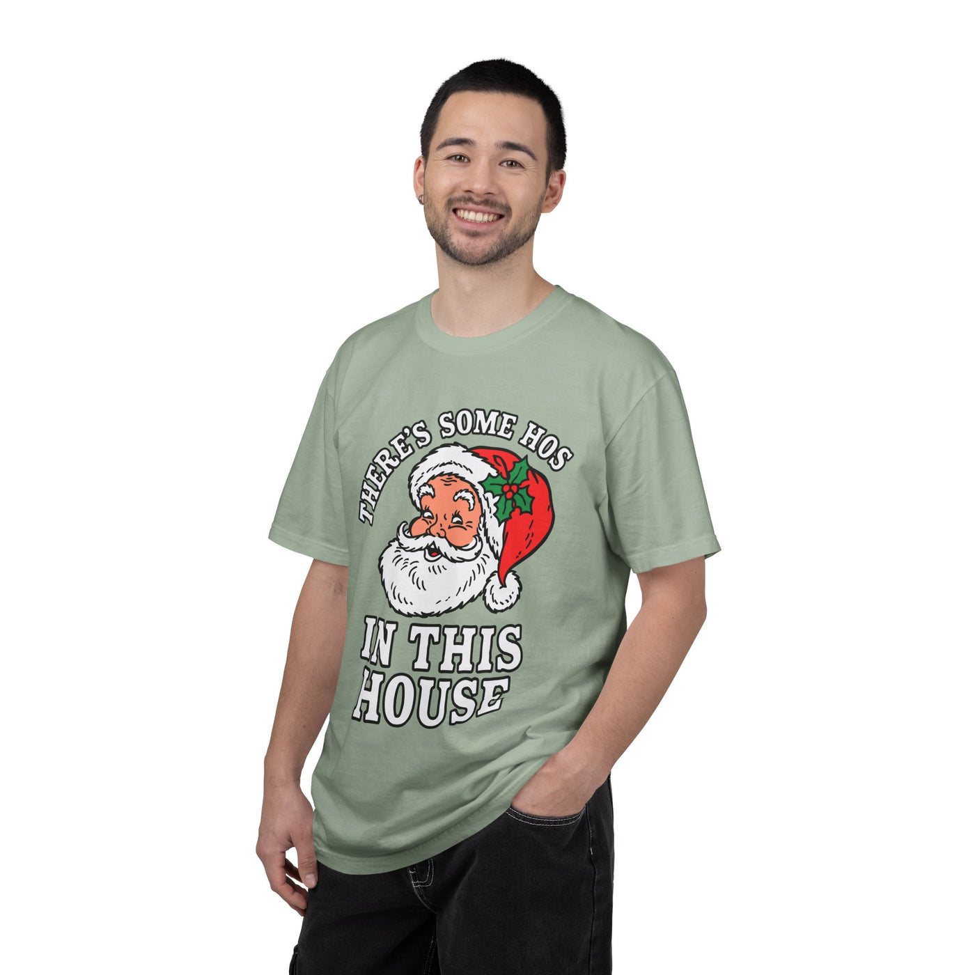 There's Some Ho's in This House Shirt, Funny Santa Christmas T-Shirt, Adult Holiday Party Tee, Naughty Xmas Gift for Friends or Family