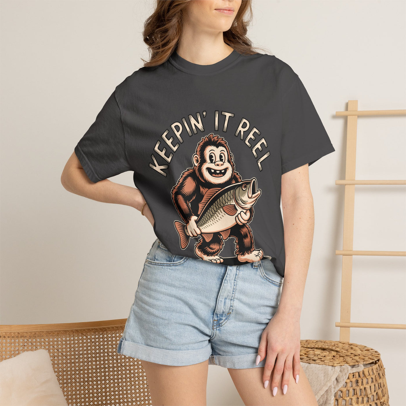 Funny Sasquatch Fishing Comfort Colors Shirt, Keepin It Reel Bigfoot Angler Tee, Fisherman Gift Shirt, Lake Life Outdoor Graphic Tee