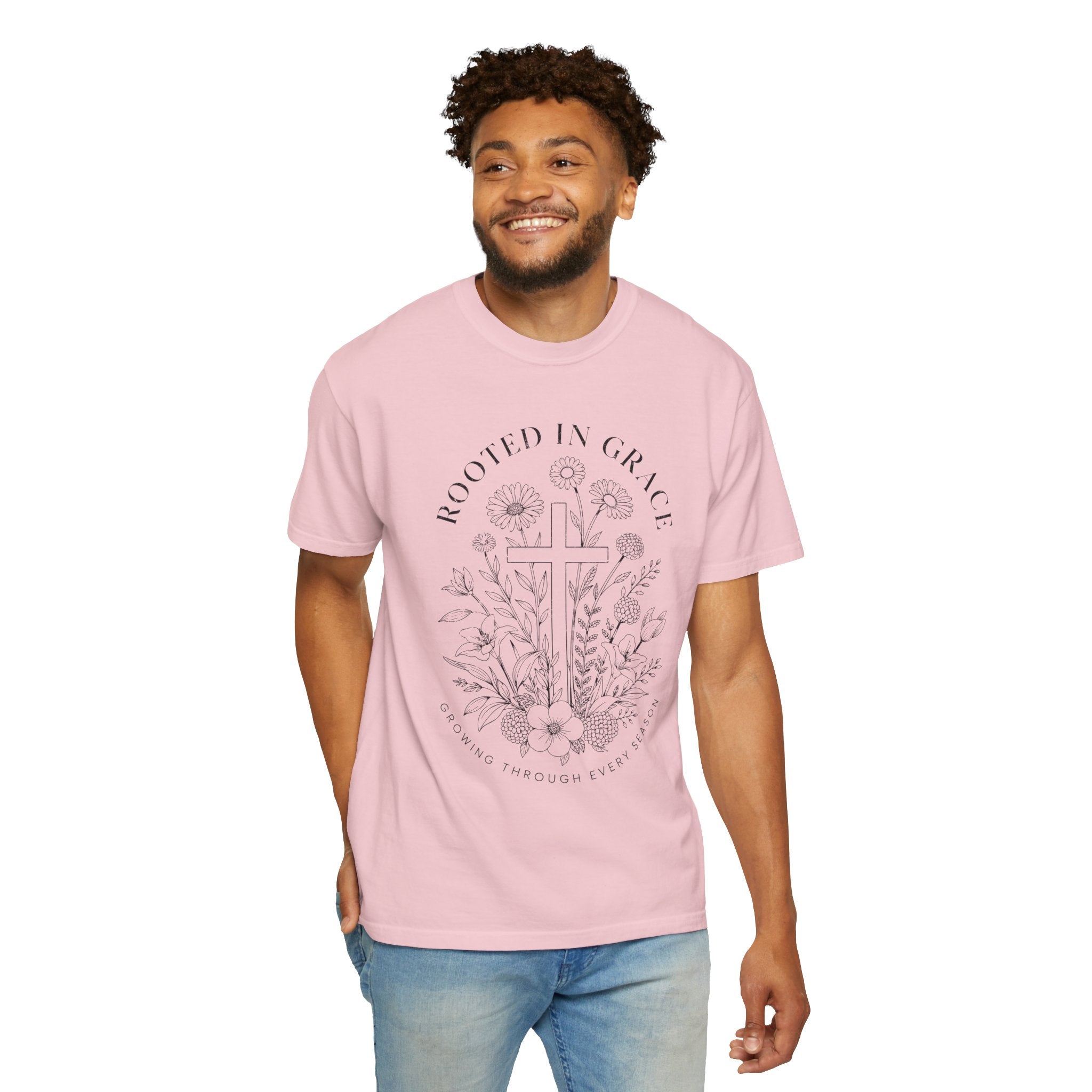 Comfort Colors Rooted in Grace Shirt, Christian Floral Cross Tee, Faith Based Graphic Shirt, Religious Gift for Women, Bible Verse Tee
