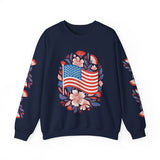 Floral American Flag Sweatshirt, Patriotic USA Pullover, Red White Blue Flower Top, Fourth of July Outfit, Americana Gift for Women
