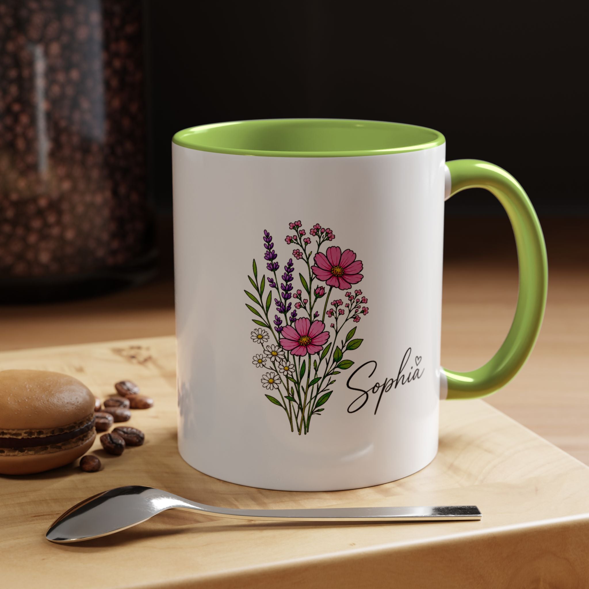 Personalized Floral Name Mug, Custom Wildflower Coffee Cup for Her, Birthday Gift for Women, Botanical Friend or Coworker Keepsake