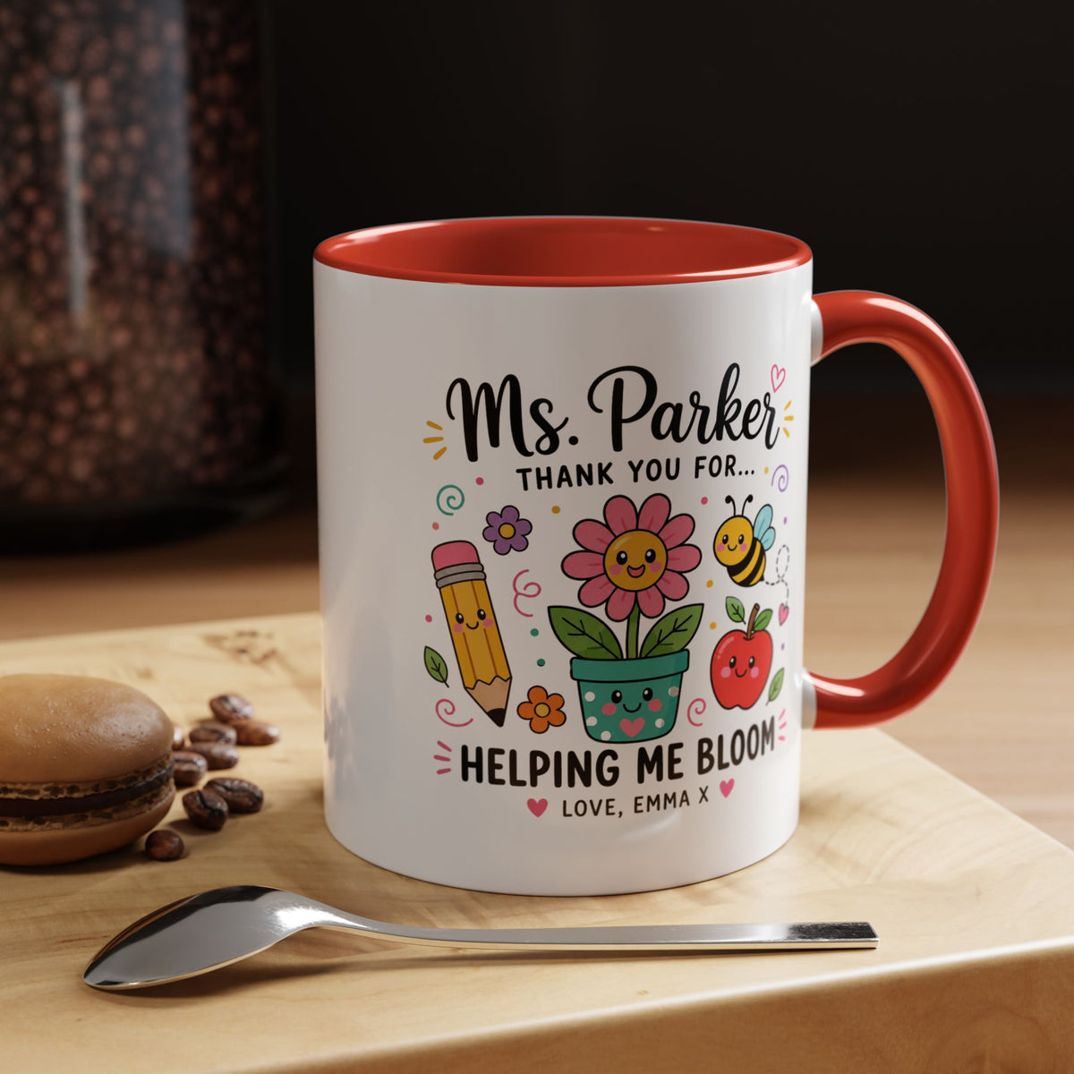 Personalized Teacher Appreciation Mug, Custom Teacher Thank You Coffee Mug, Helping Me Bloom Gift, End of School Year Teacher Gift