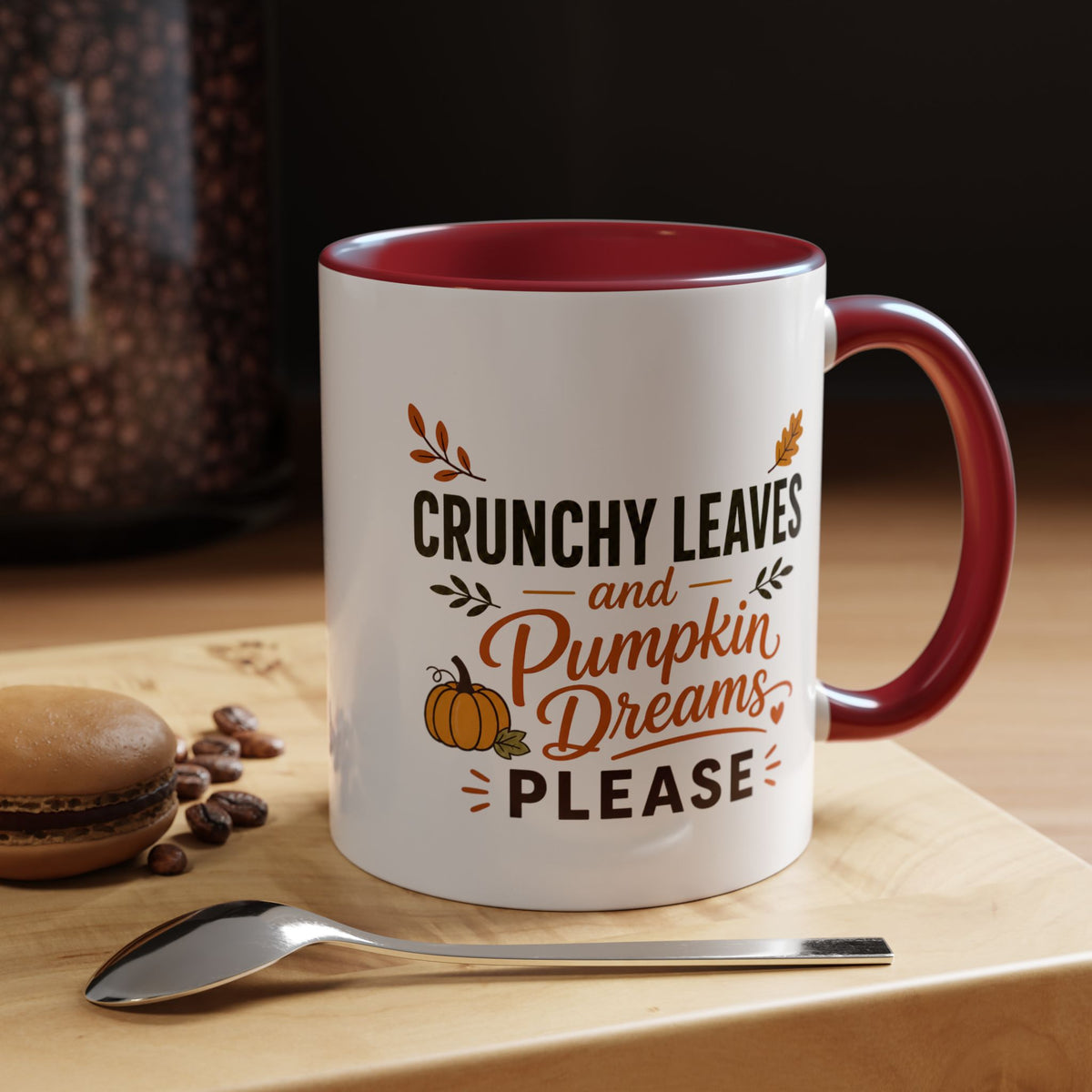 Cozy Air and Crunchy Leaves Mug, Pumpkin Dreams Fall Coffee Cup, Autumn Lover Gift for Her, Cute Seasonal Drinkware and Decor