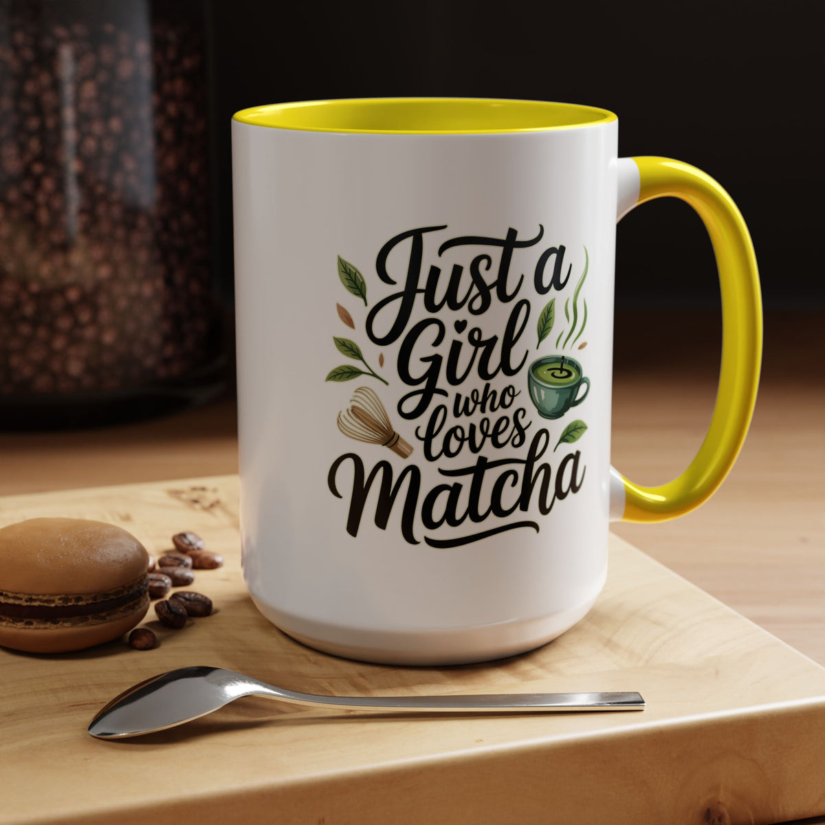 Matcha Lover Mug, Just a Girl Who Loves Matcha Quote, Green Tea and Whisk Design, Birthday Gift for a Friend Who Enjoys Cozy Morning Rituals