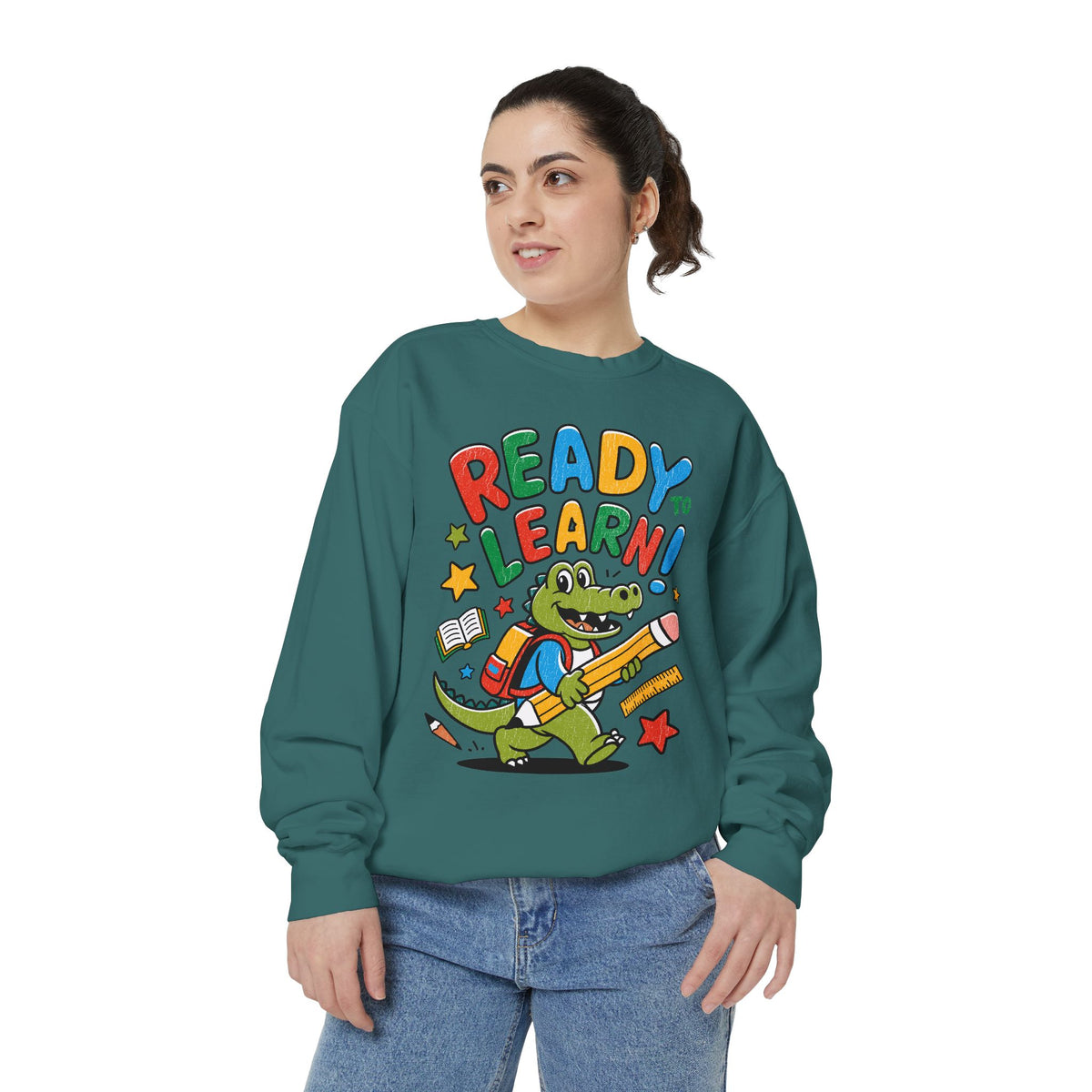 Ready to Learn Alligator Sweatshirt, Colorful Back to School Pullover, Cute Student Gift, Preschool Teacher Outfit, Classroom Style