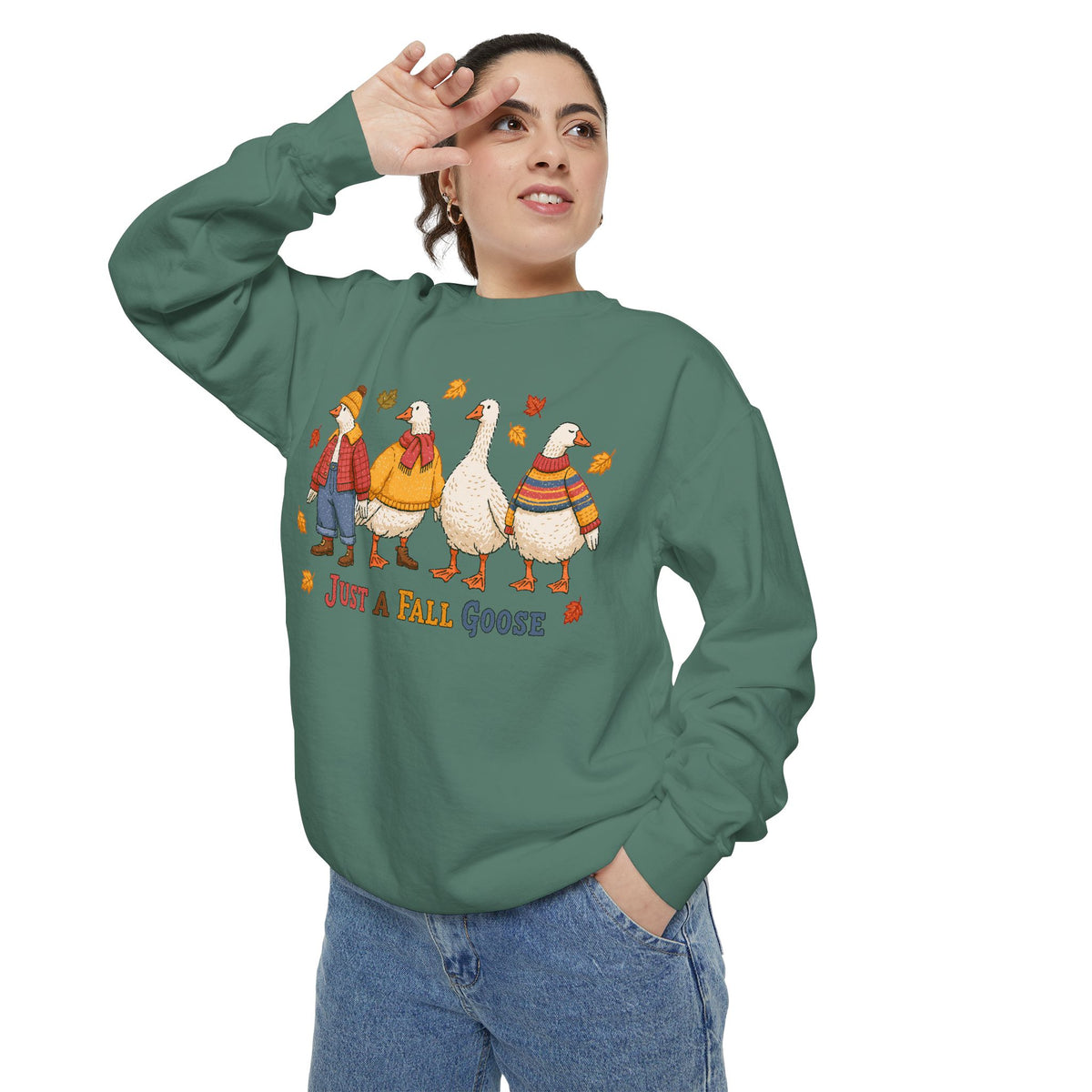 Funny Fall Goose Sweatshirt, Just a Fall Goose Autumn Pullover, Cute Cozy Gift for Bird Lover, Thanksgiving and October Outfit for Her