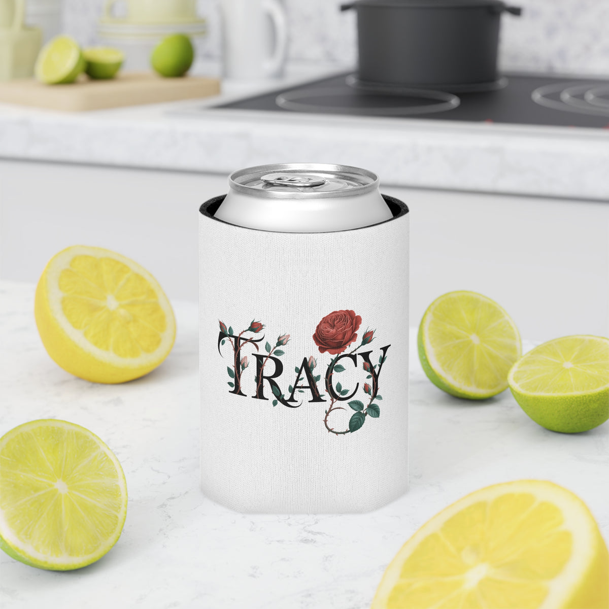 Personalized Wine Can Cooler, Custom Name Beer Can Holder, Floral Rose Drink Sleeve, Custom Gift for Her, Bridesmaid Gift, Birthday Gift