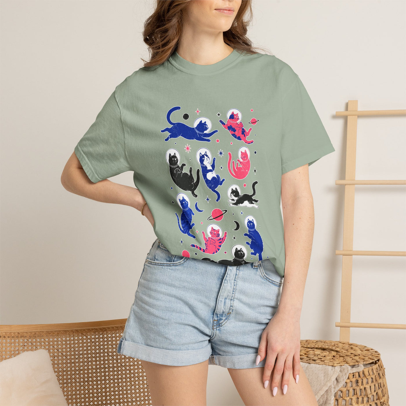 Space Cat Shirt Comfort Colors Tee, Astronaut Cat Graphic T Shirt, Galaxy Cat Lover Gift, Cute Cosmic Kitty Shirt for Women