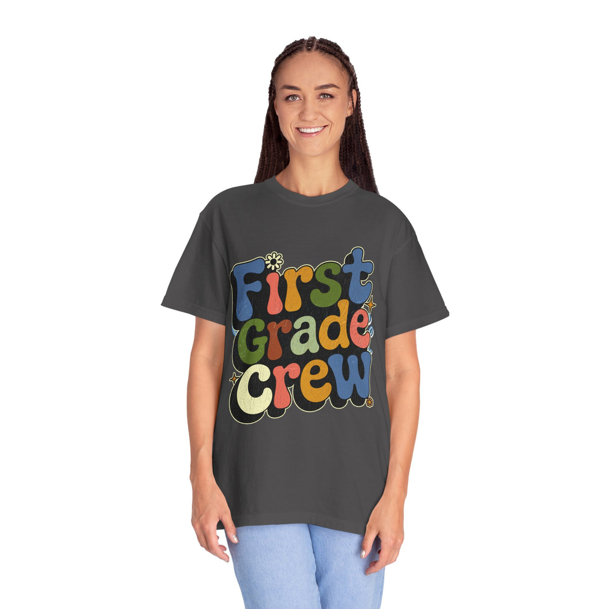 First Grade Crew T-Shirt, Retro Teacher Team Graphic Tee, Elementary School Staff Gift, First Day Classroom Outfit, Grade One Shirt