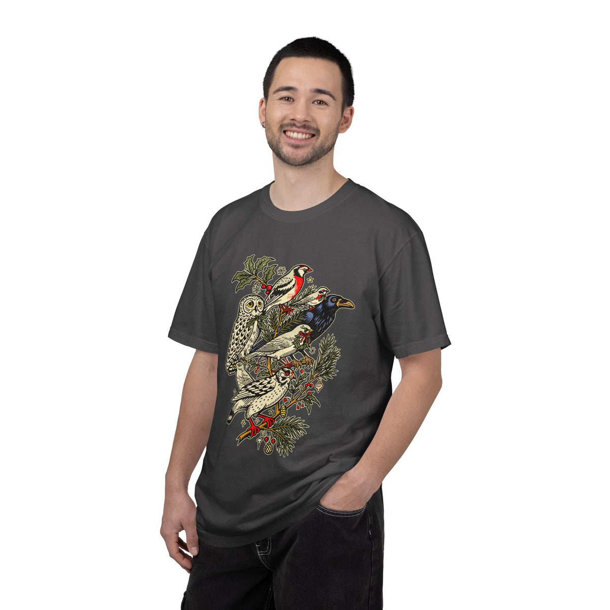 Winter Birds Graphic Shirt, Vintage Woodland T-Shirt for Bird Lovers, Festive Nature Tee, Cozy Christmas Gift for Birdwatchers and Moms