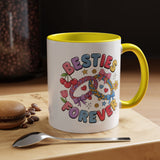 Best Friends Coffee Mug, Besties Forever Friendship Bracelet Design, Colorful Birthday Gift for a Best Friend or Long Distance Coffee Buddy